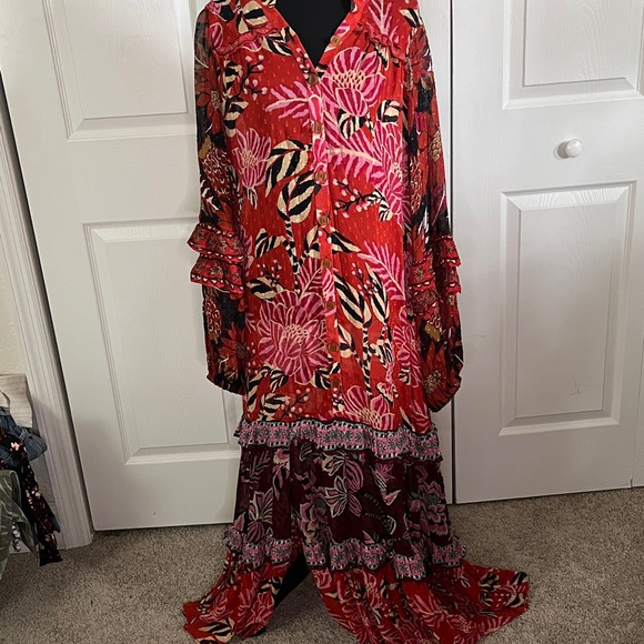 FARM Rio Dresses & Skirts - Farm Rio Anthropologie Mixed Floral Tiered Chiffon Maxi Dress Size Extra Small